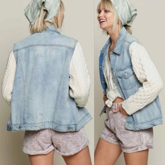 POL | Sweater Sleeve Denim Jacket - Picture 8 of 8